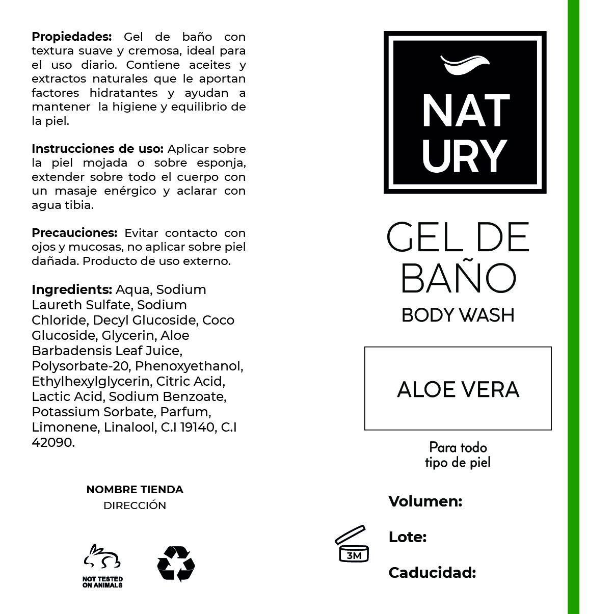 Etiqueta Adhesiva Polipropileno Gel Aloe Vera (PACK 10 UNIDADES)